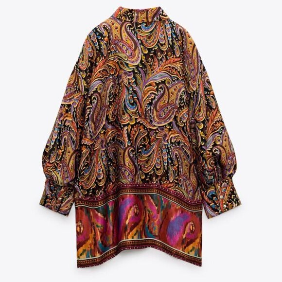 Retro ZARA Oversized Paisley Satin Blouse (M) - Picture 5 of 14